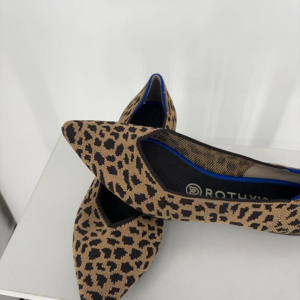Rothy's Leopard Print Pointed Toe Flats in Tan and Black